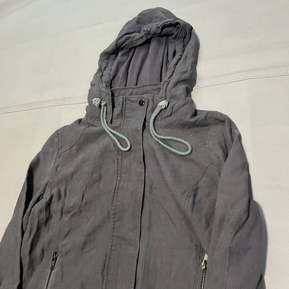 Brochu Walker Gray Trim Zip Up Hooded Mininal Earthtone Jacket Women-S-3092 - Picture 2 of 7